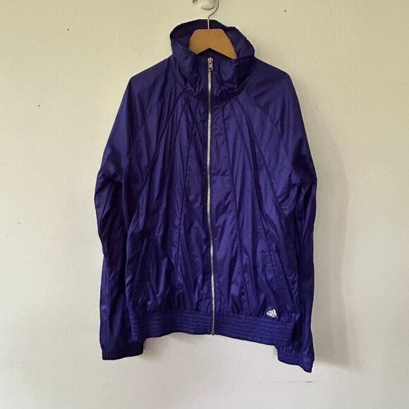 adidas Windbreaker Jacket Womens Small Purple Blue Pockets Zip Front Mock Neck - Picture 1 of 6